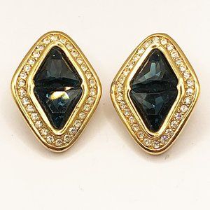 Vintage Signed Swarovski SAL Sapphire blue and clear crystal gold tone clip on